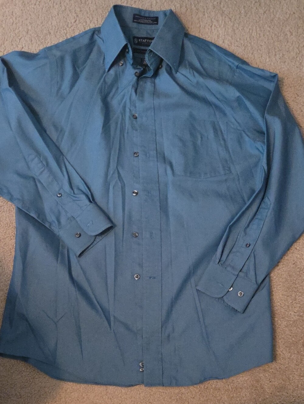 Stafford Teal-Blue Long-Sleeve Dress Shirt